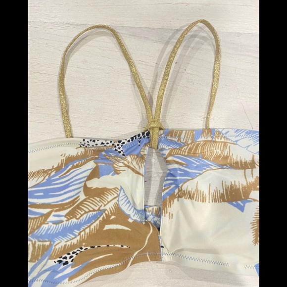 Aerie Swim Bandeau tropical glitter gold halter bikini SET top bottom  XL - Picture 6 of 16